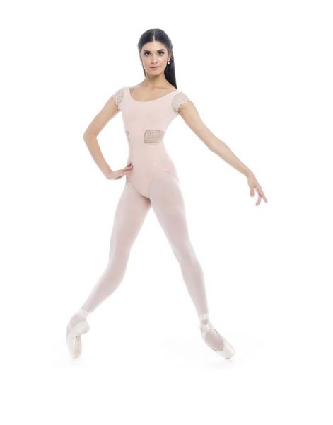 Collant Ballet com detalhes em renda cor Rosa Chá