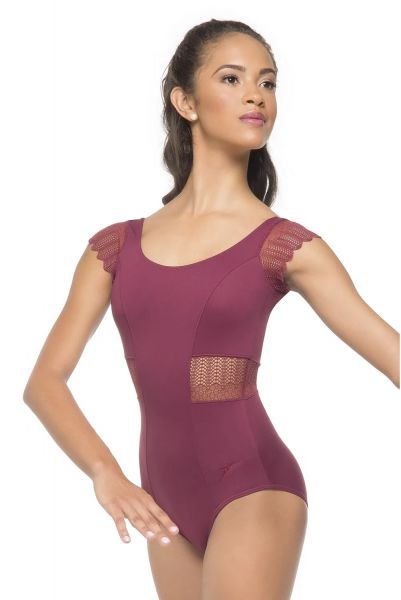 Collant Ballet com detalhes em renda cor bordo